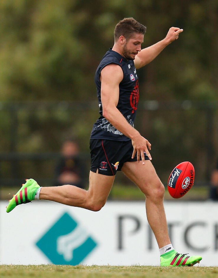 AFL 2016 Training - Melbourne Intra-Club Match MELBOURNE, AUSTRALIA - FEBRUARY 19: Jesse Hogan of the Demons in action during the Melbourne Demons intra-club match at Casey Fields in Melbourne on February 19, 2016. (Photo by Michael Willson/AFL Media)